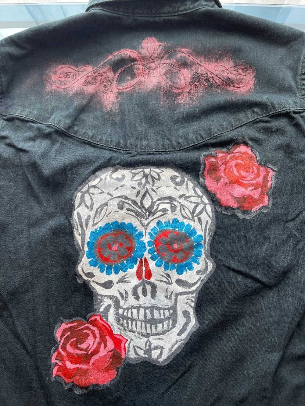 Hand-Painted Sugar Skull Long Sleeve Shirt, Levi's